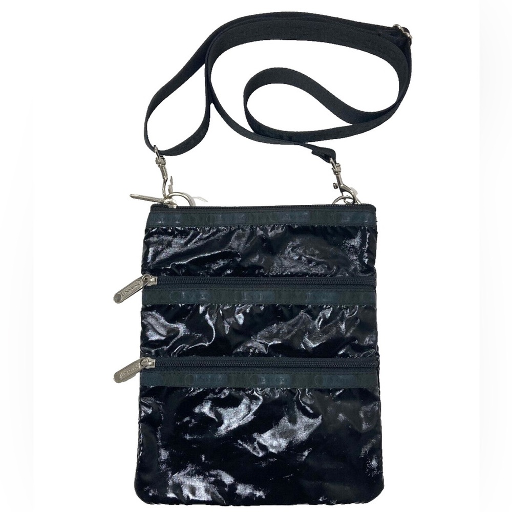 LeSportsac Madison Small Crossbody Messenger Bag Black Shine